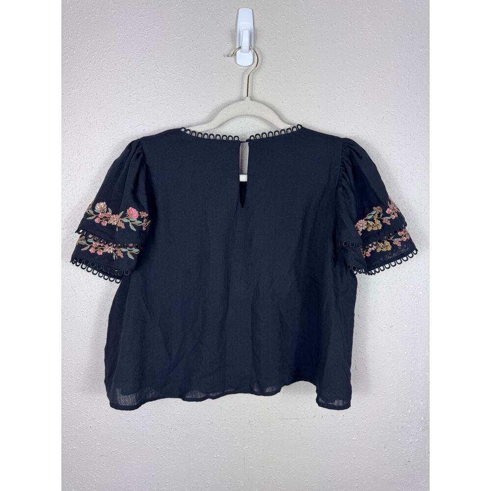 Mable by Anthropologie Black Floral Embroidery Puff Sleeve Womens size Medium - Picture 8 of 8
